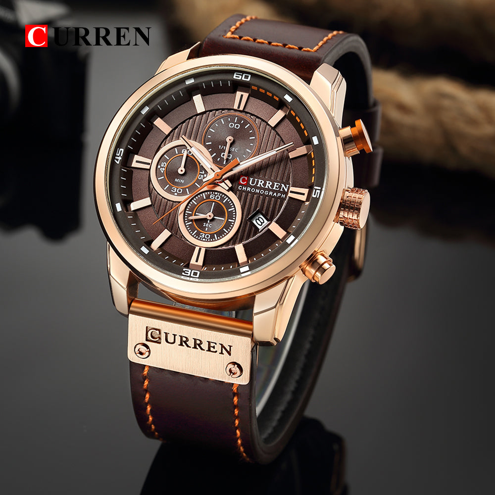 Luxury analog-digital leather sports men's military quartz watch with military-style design and durable strap.