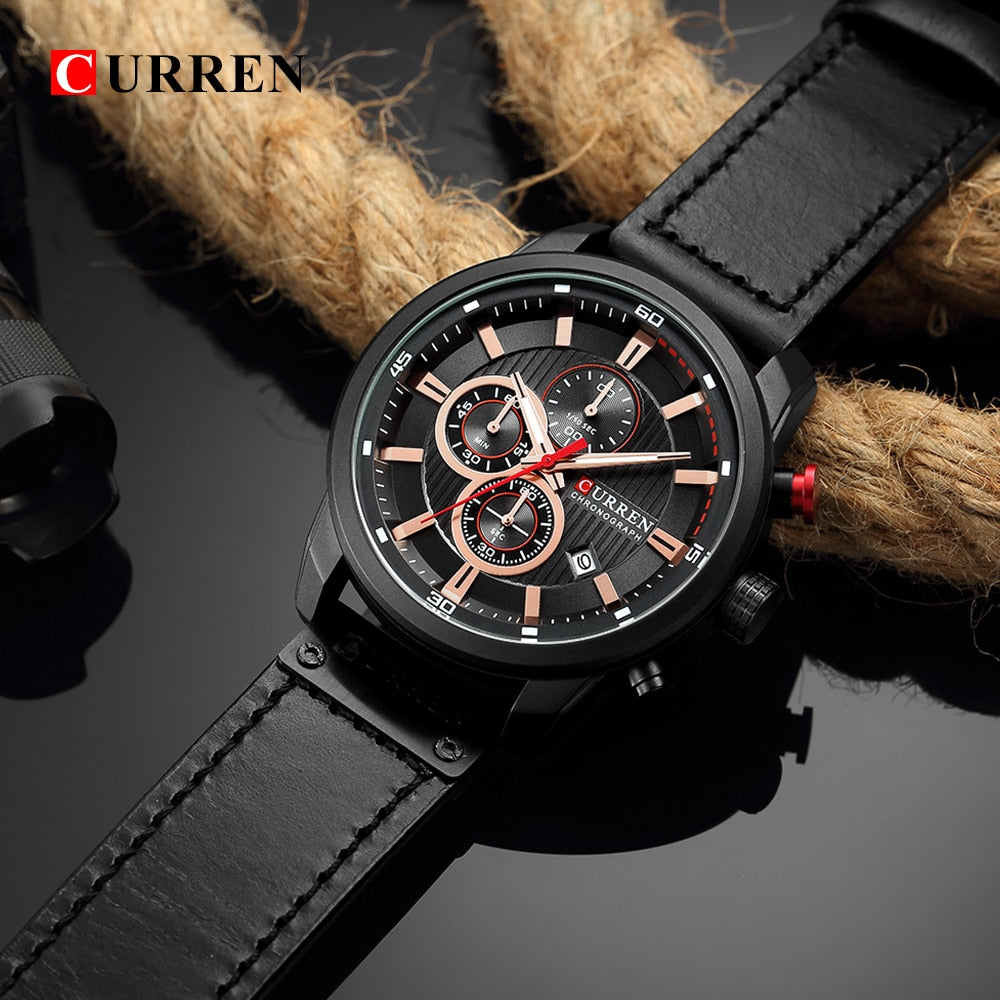 Luxury analog-digital leather men's military quartz watch with army-inspired design from The Clothing Company Sydney.