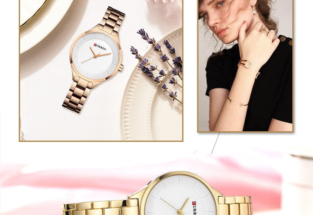 Stainless steel band quartz wrist watch for women from The Clothing Company Sydney, featuring a sleek, modern design and round dial.