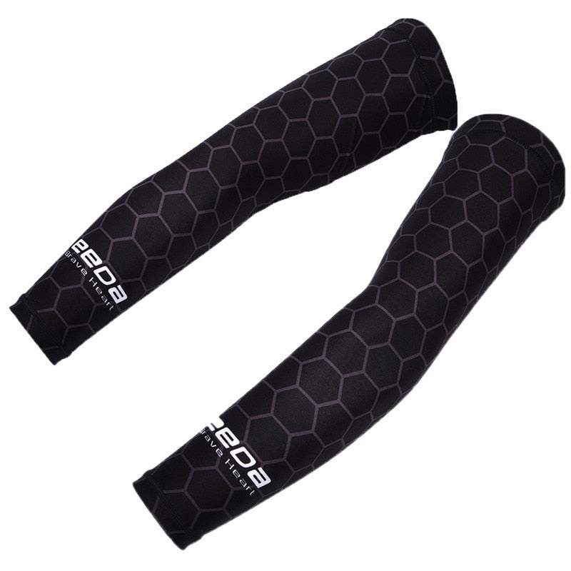 Black cycling and sports arm sleeves from The Clothing Company Sydney with UV sun protection for running, volleyball, basketball, and football.