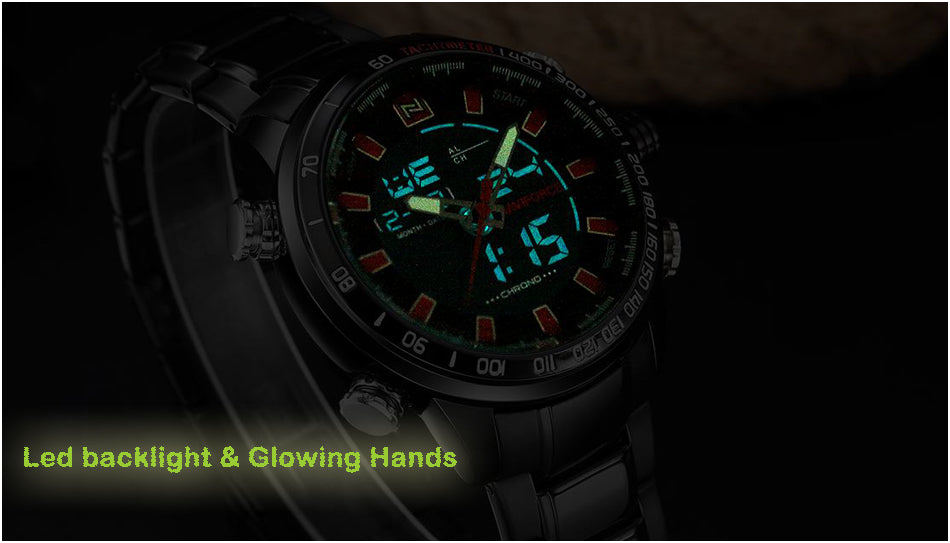 Stainless steel NAVIFORCE men's quartz analog watch with sporty and luxury design, waterproof wristwatch for men.