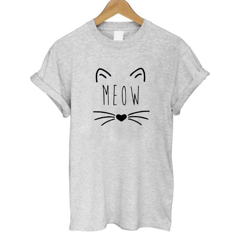 100% Cotton Meow Print Women Cat Casual Funny Shirt Top Tee Hipster T-Shirt The Clothing Company Sydney