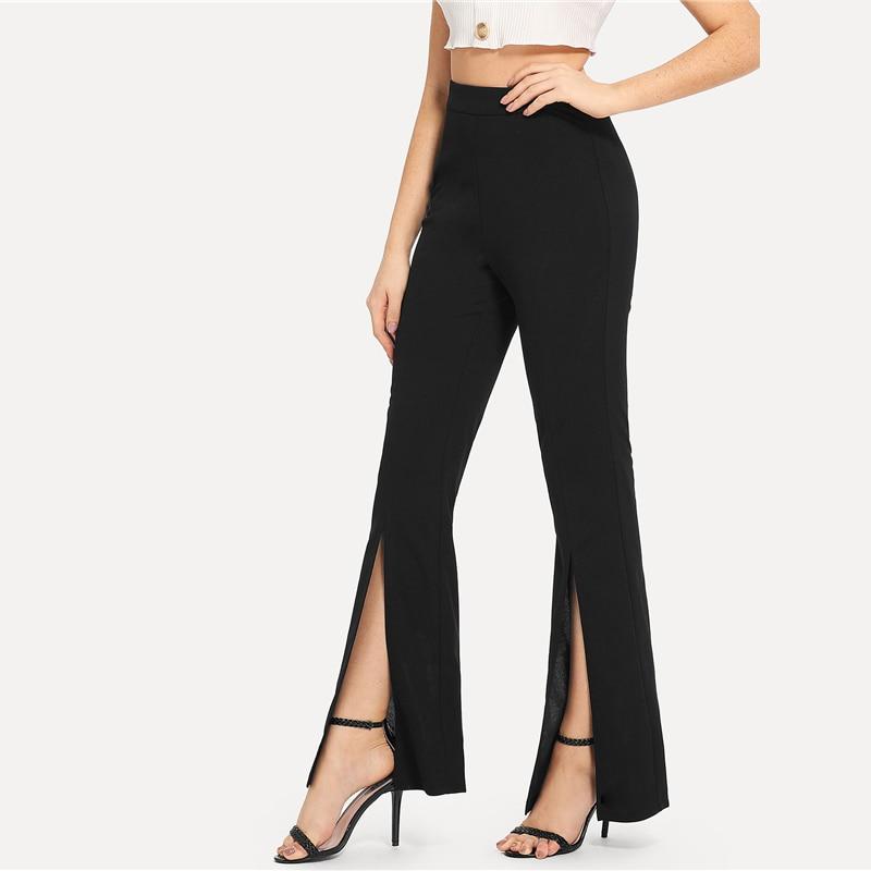 Black split solid leggings by The Clothing Company Sydney, mid waist casual workwear pants, suitable for fitness and spring/autumn wear.