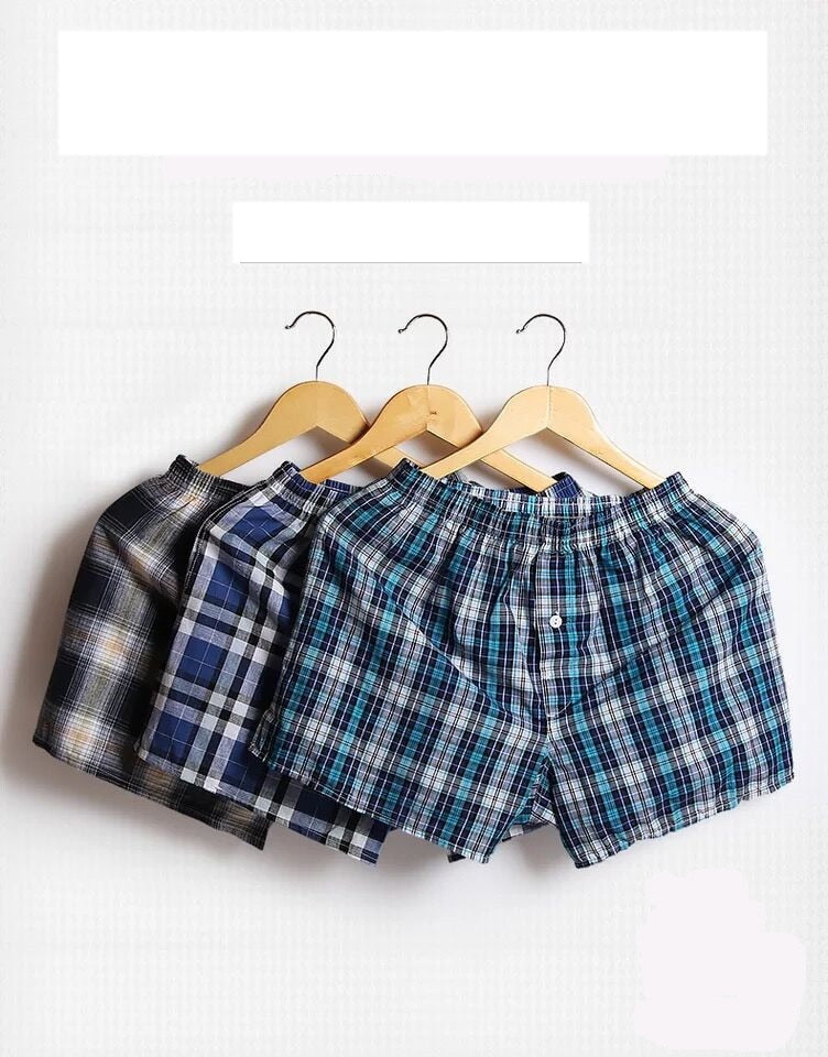 Three-pack men's cotton breathable loose boxer shorts from The Clothing Company Sydney, flexible and comfortable for home wear.