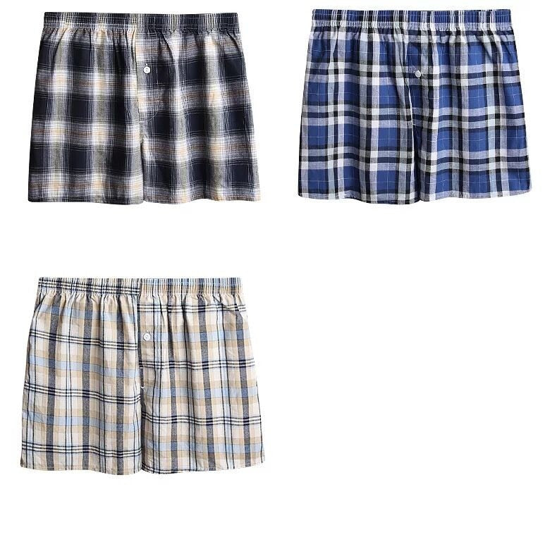 Three-pack men's cotton loose boxer shorts from The Clothing Company Sydney, breathable, flexible, and comfortable home underpants.