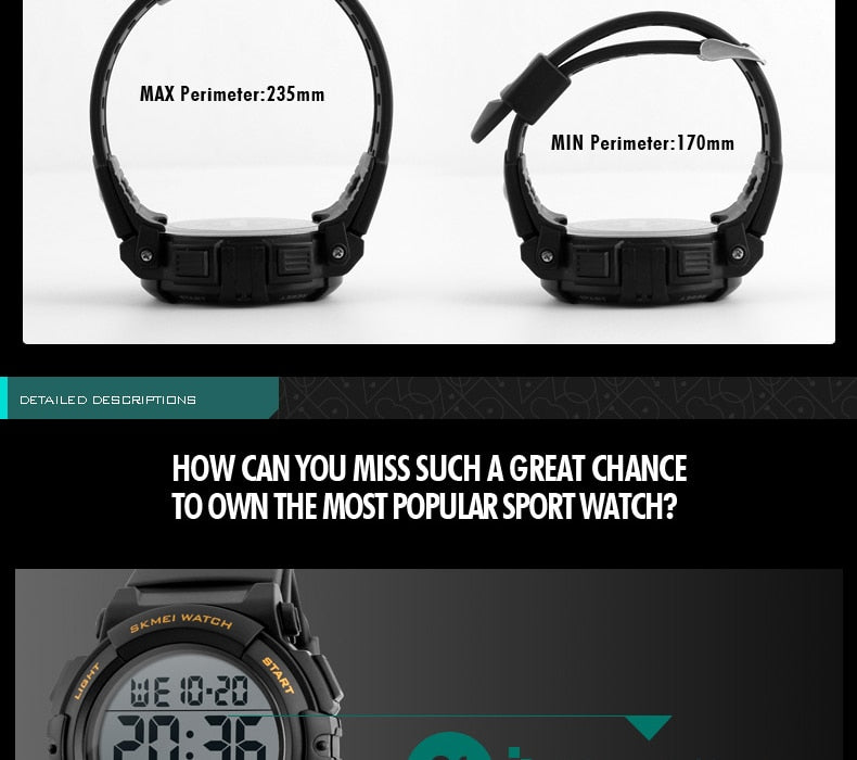 Men's luxury digital sport watch by The Clothing Company Sydney, 50M waterproof electronic watch with sleek design.