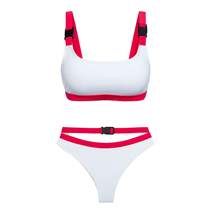 High-waist bandeau push-up swimsuit by The Clothing Company Sydney featuring Brazilian micro bikini and G-string style swimwear.