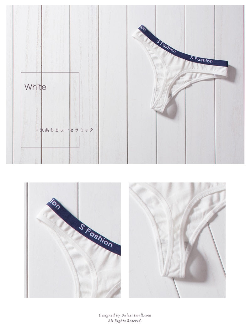Three-pack of cotton mix G-string panties from The Clothing Company Sydney, seamless T-back thong bikinis with low-rise waist.