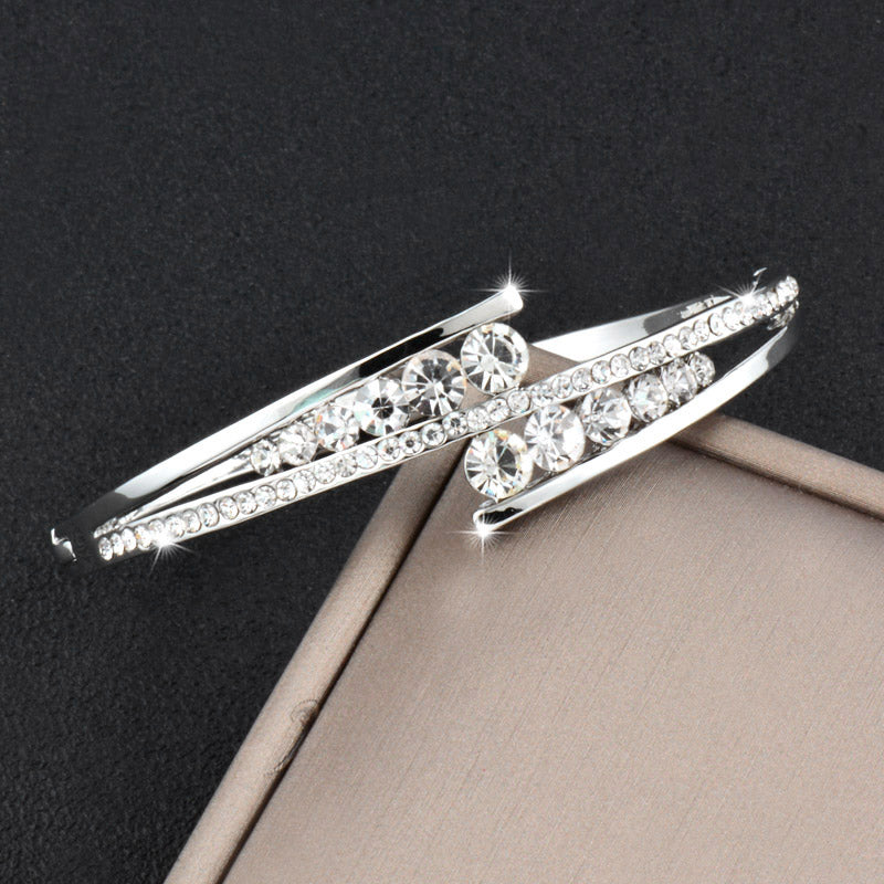 Dazzling cubic zirconia hollow cuff bracelet with luxury crystals, silver-tone design, from The Clothing Company Sydney.