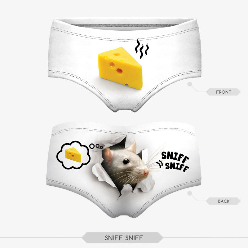 Colorful 3D printed knicker panties by The Clothing Company Sydney featuring humorous designs in various playful styles.