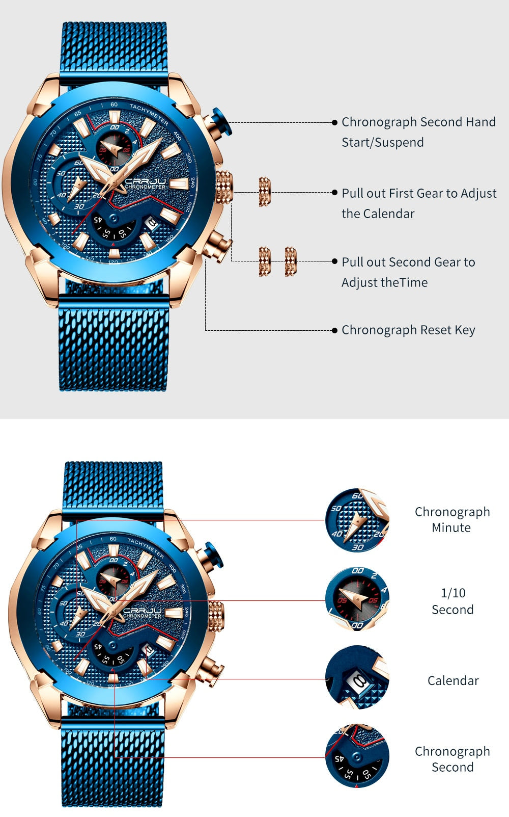 Luxury Army Military Watch by The Clothing Company Sydney, high-quality 316L stainless steel chronograph men's watch.