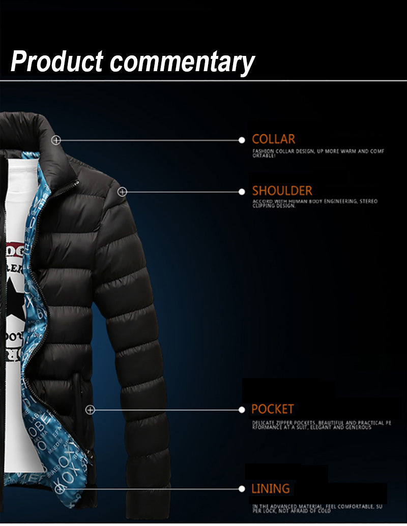 Stand Collar Parka Jacket Men's Solid Thick Jackets and Coats Winter Parkas The Clothing Company Sydney