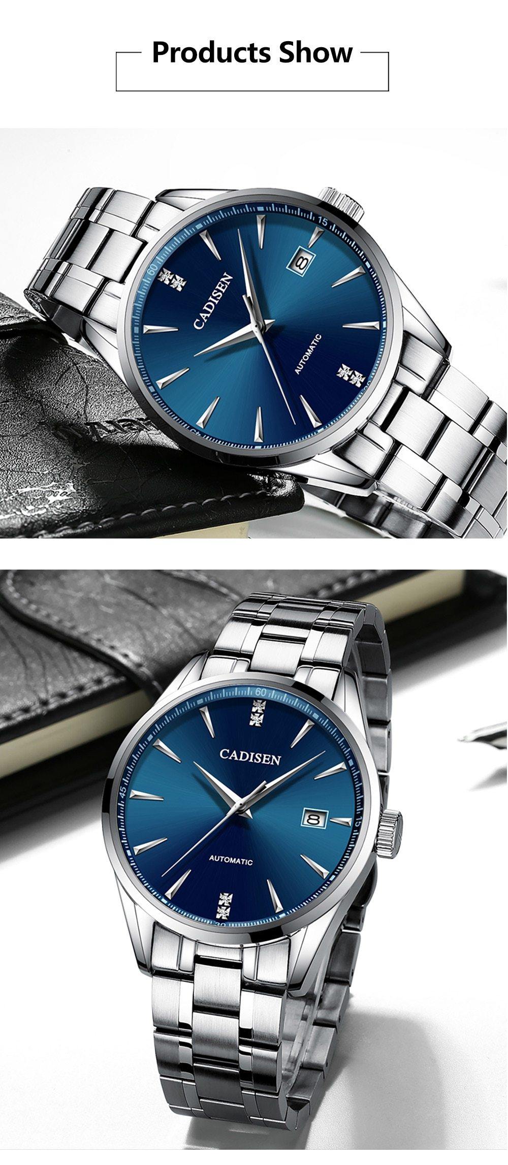 Stainless steel men's automatic mechanical watch with curved glass, Japan NH35A movement, waterproof, suitable for business and leisure.