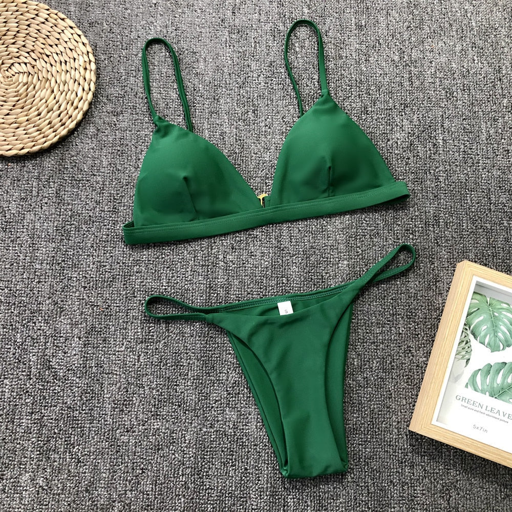 2 Piece Solid Sexy Push Up Swimwear Women Brazilian Swimsuit Low Waist Halter Bathing Suit Bikini Set The Clothing Company Sydney