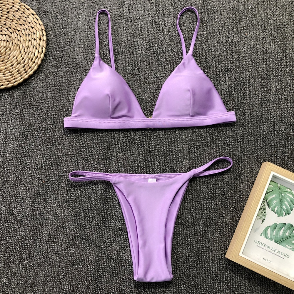 2 Piece Solid Sexy Push Up Swimwear Women Brazilian Swimsuit Low Waist Halter Bathing Suit Bikini Set The Clothing Company Sydney