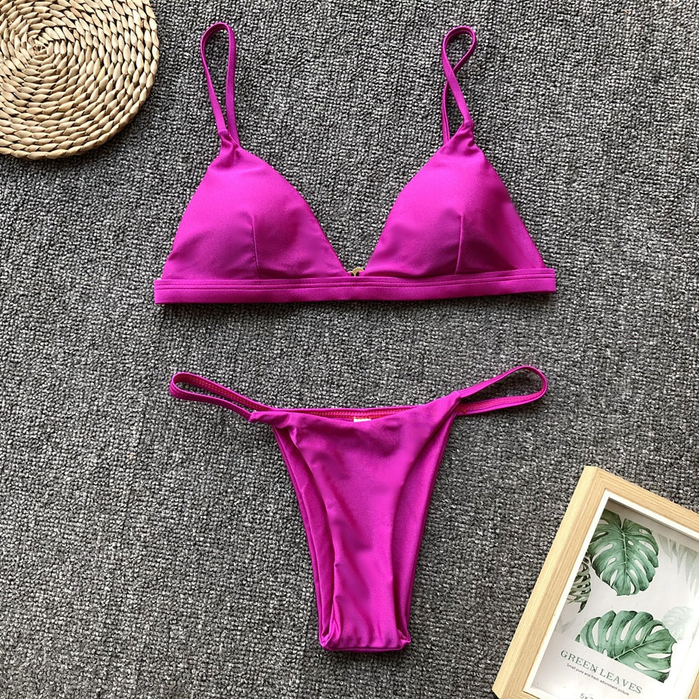 2 Piece Solid Sexy Push Up Swimwear Women Brazilian Swimsuit Low Waist Halter Bathing Suit Bikini Set The Clothing Company Sydney
