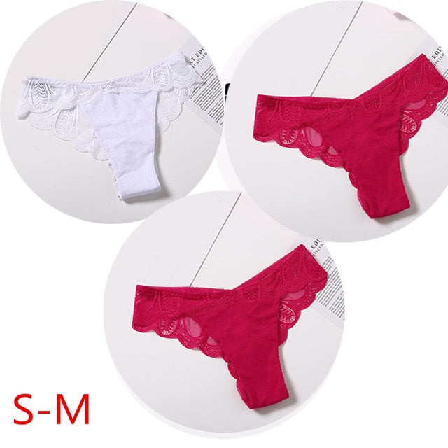 Three-pack cotton lace G-string briefs from The Clothing Company Sydney featuring floral thong panties and comfortable lingerie.