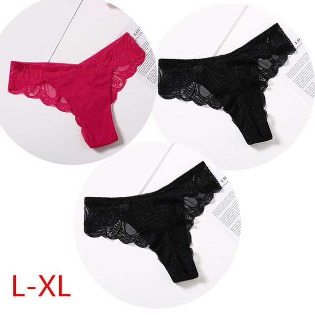 Three-pack cotton lace G-string briefs with floral design from The Clothing Company Sydney, showcasing comfortable lingerie panties.