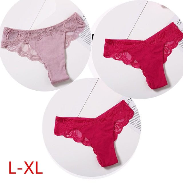 Three-pack cotton lace G-string briefs with floral design, comfortable lingerie by The Clothing Company Sydney.
