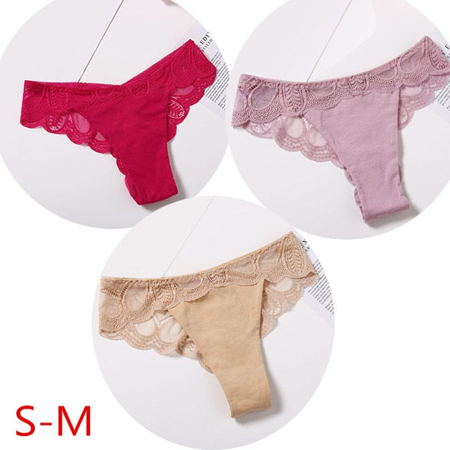 Three-pack of cotton lace G-string briefs with floral design, underwear, and thong panties from The Clothing Company Sydney.
