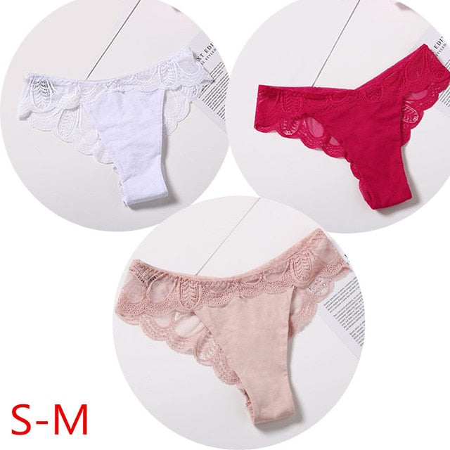 Three-pack cotton G-string briefs with lace and floral design, comfortable lingerie from The Clothing Company Sydney.