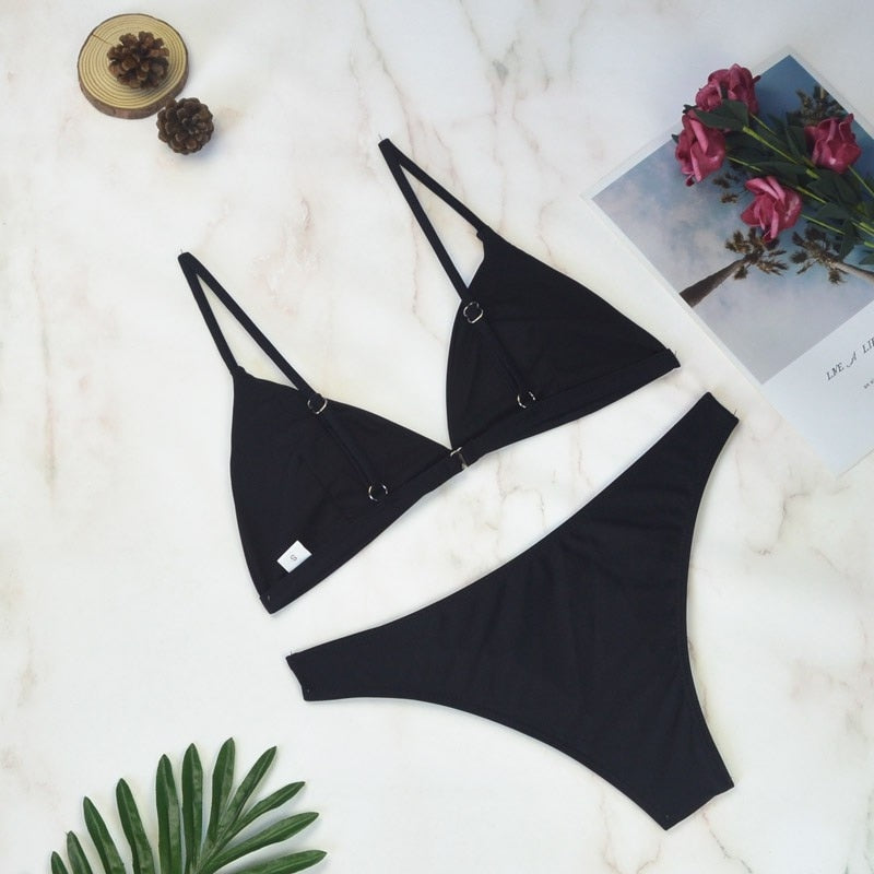 2 Piece Thong Swimwear Female Swimsuits Solid Bikini set Brazilian Bathing Suit Beachwear The Clothing Company Sydney