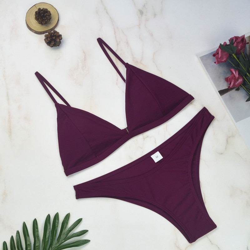 2 Piece Thong Swimwear Female Swimsuits Solid Bikini set Brazilian Bathing Suit Beachwear The Clothing Company Sydney