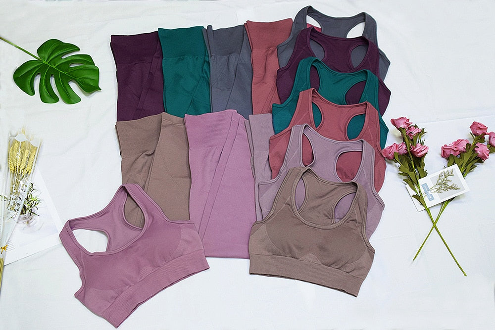 2 Piece Yoga Gym Fitness Pants Sportswear Leggings Padded Push-up Seamless Sports Athletic Bra Set The Clothing Company Sydney