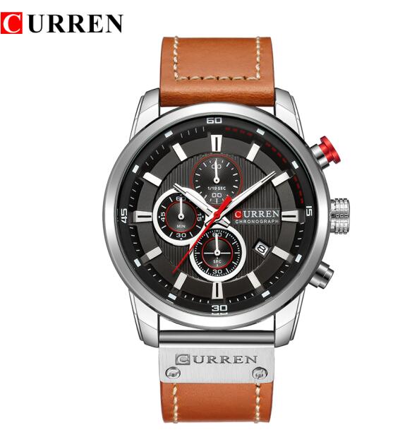 Luxury men's military quartz watch with leather strap, analog-digital display, from The Clothing Company Sydney.