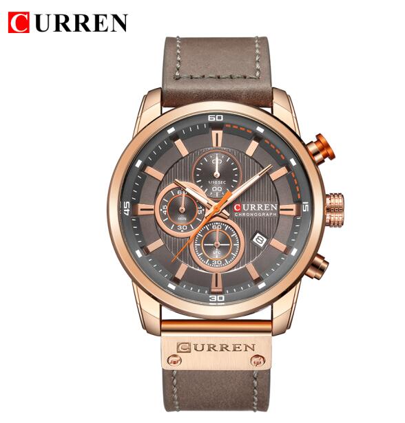 Luxury analog-digital leather men's military quartz watch with sporty design and military-inspired style.
