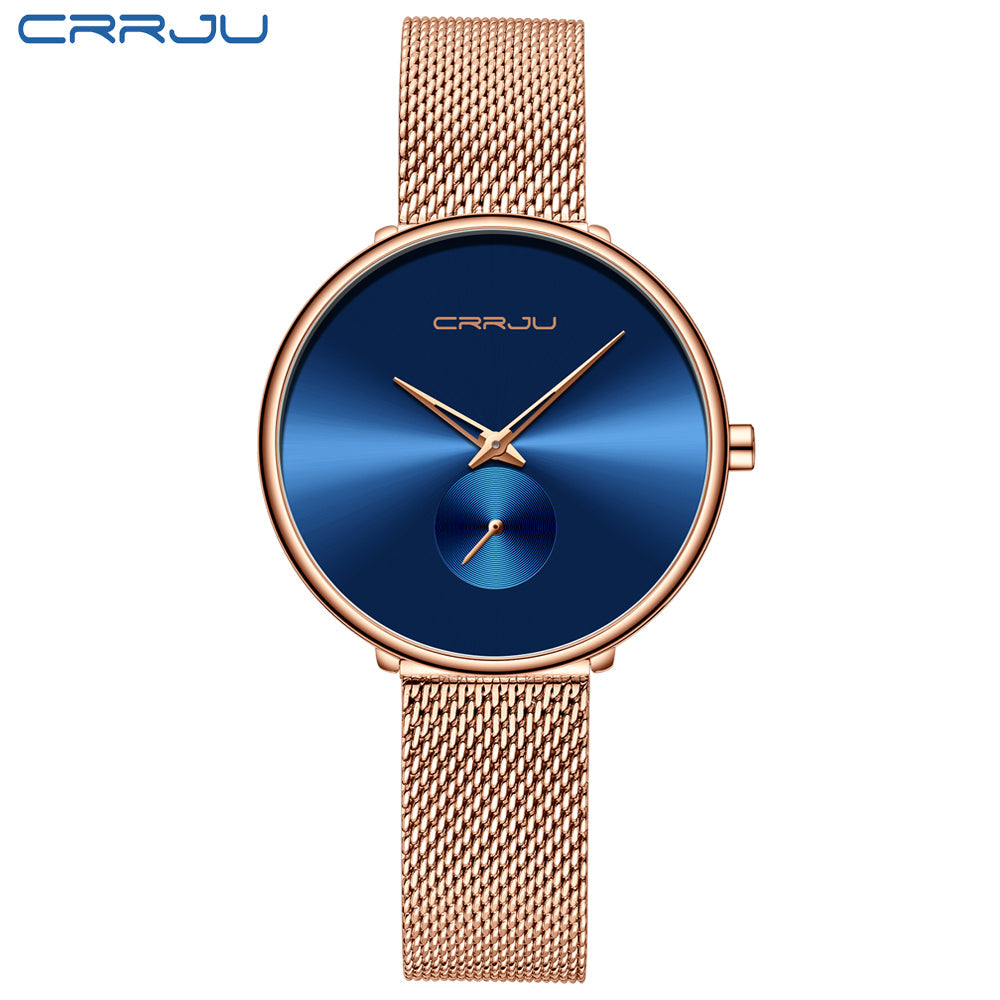 Luxury casual women's mesh wristwatch with waterproof quartz movement, minimalist design, suitable for daily wear.