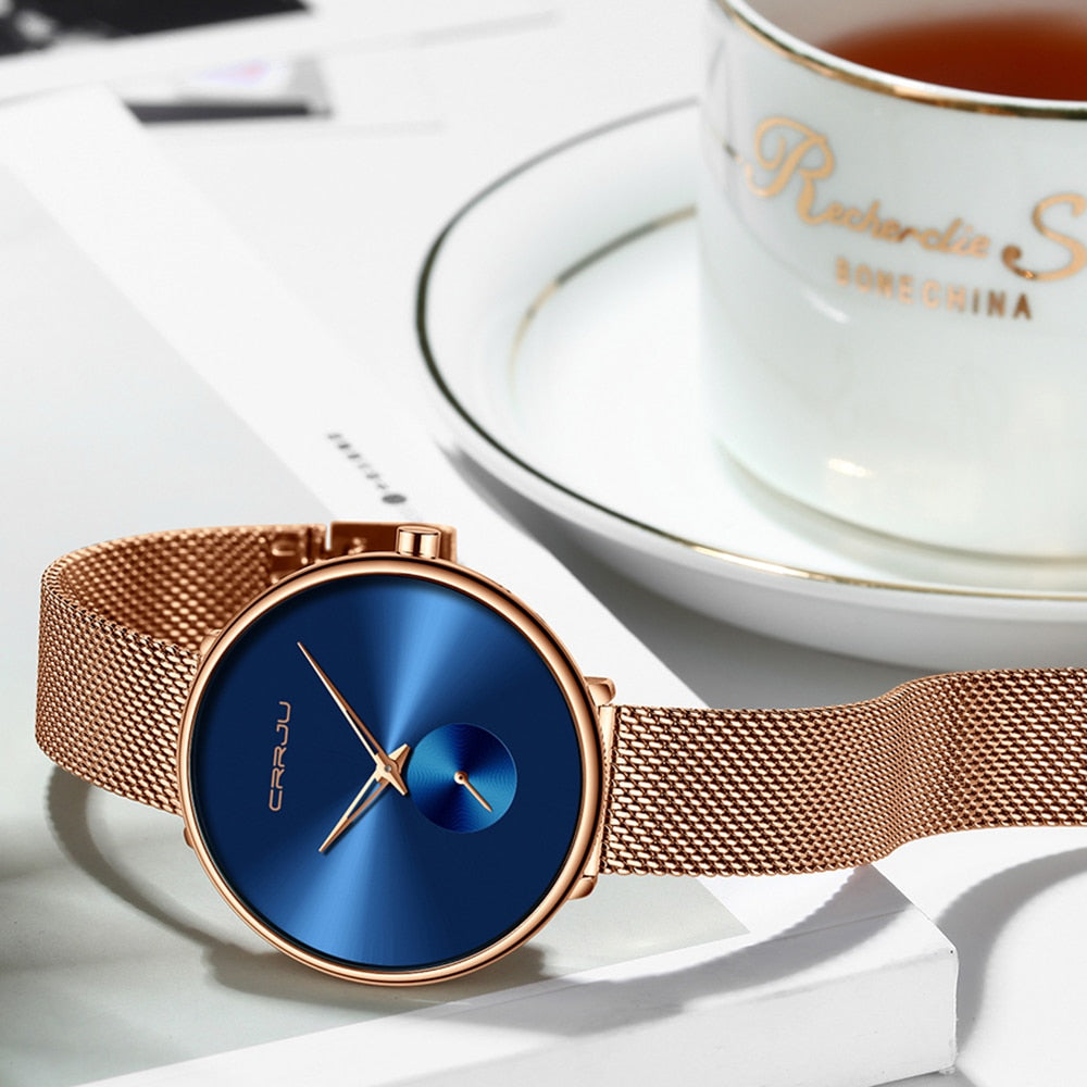 Luxury casual ladies' wristwatch by The Clothing Company Sydney featuring a minimalist mesh design and waterproof quartz movement.