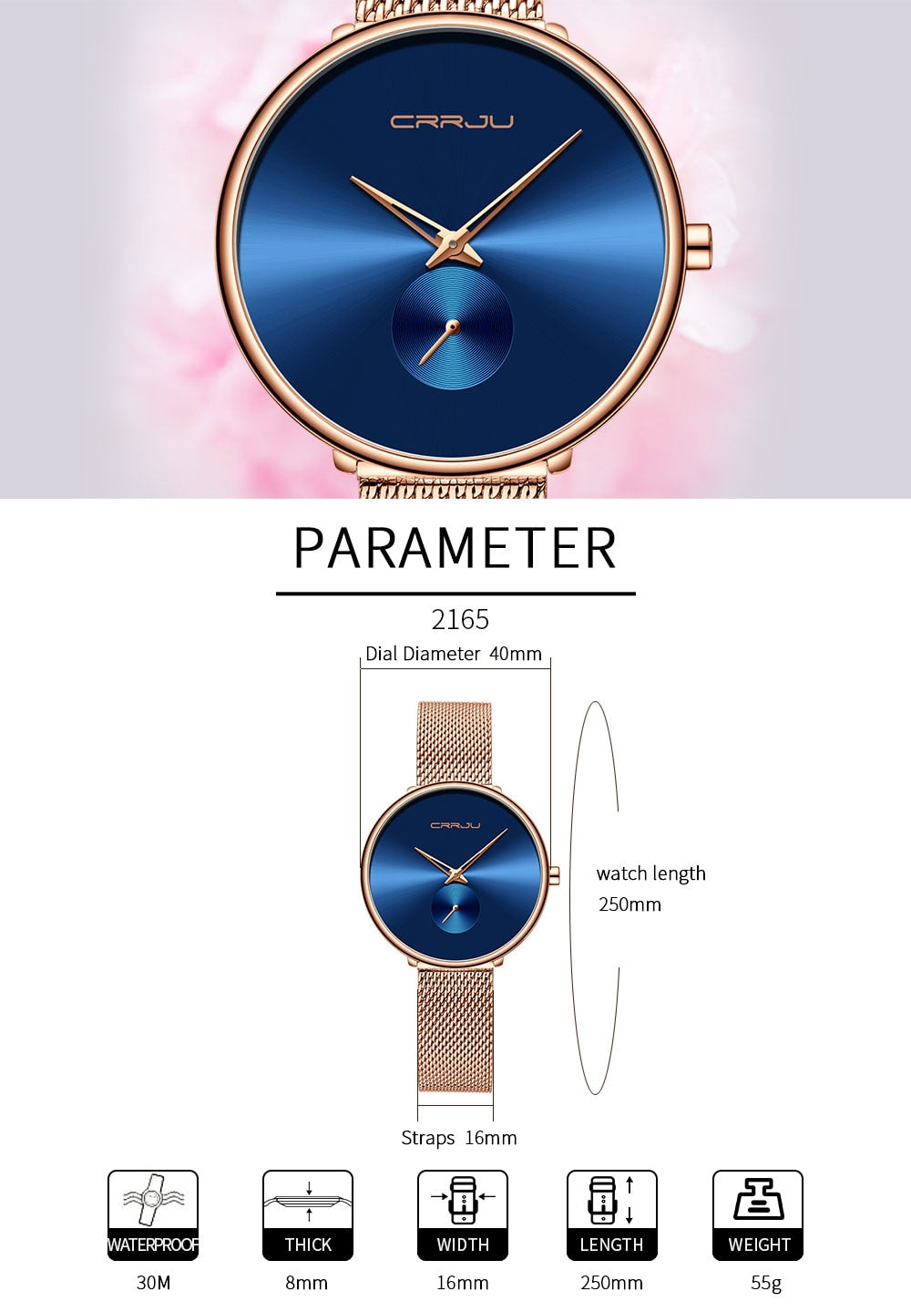 Luxury casual women's wristwatch by The Clothing Company Sydney featuring a minimalist mesh design and waterproof quartz movement.