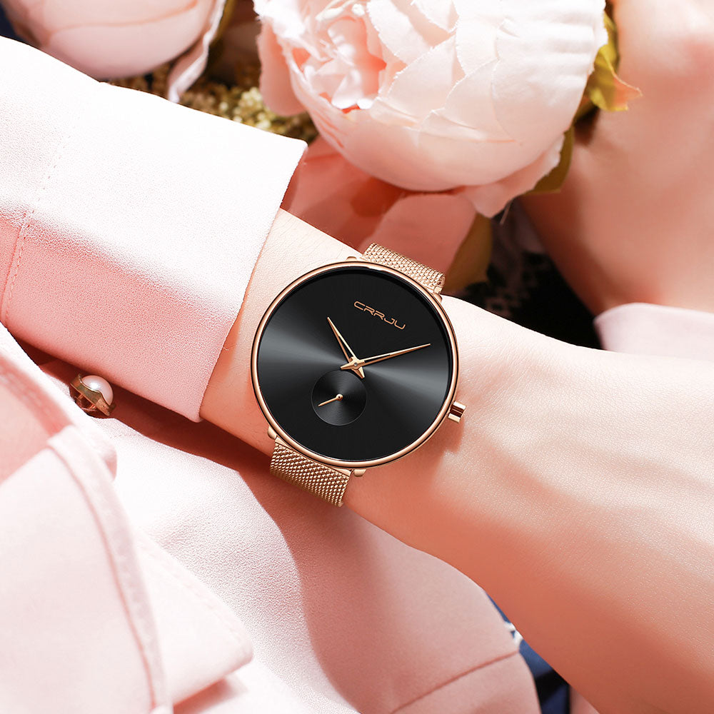 Luxury casual ladies' watch by The Clothing Company Sydney featuring a minimalist mesh strap and waterproof quartz movement.
