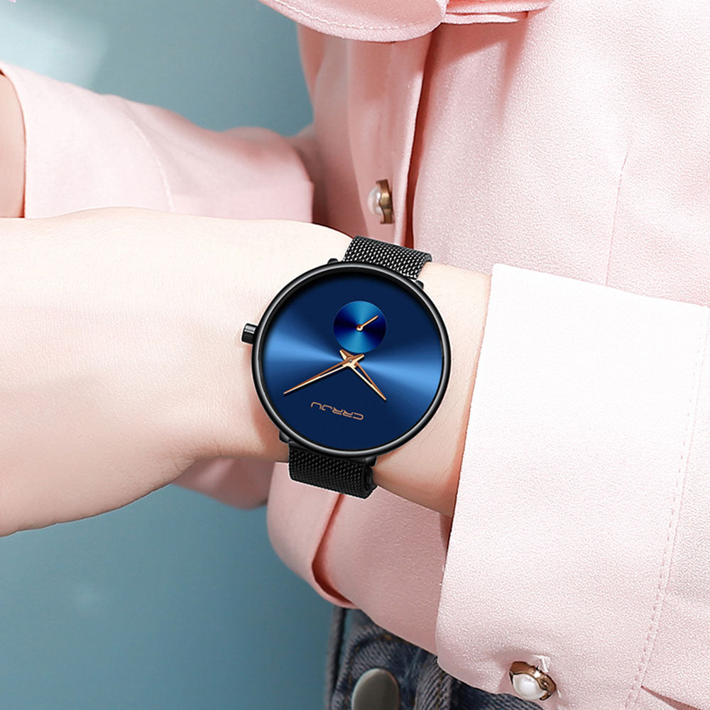 Luxury casual women's watch by The Clothing Company Sydney featuring a minimalist mesh strap and waterproof quartz movement.