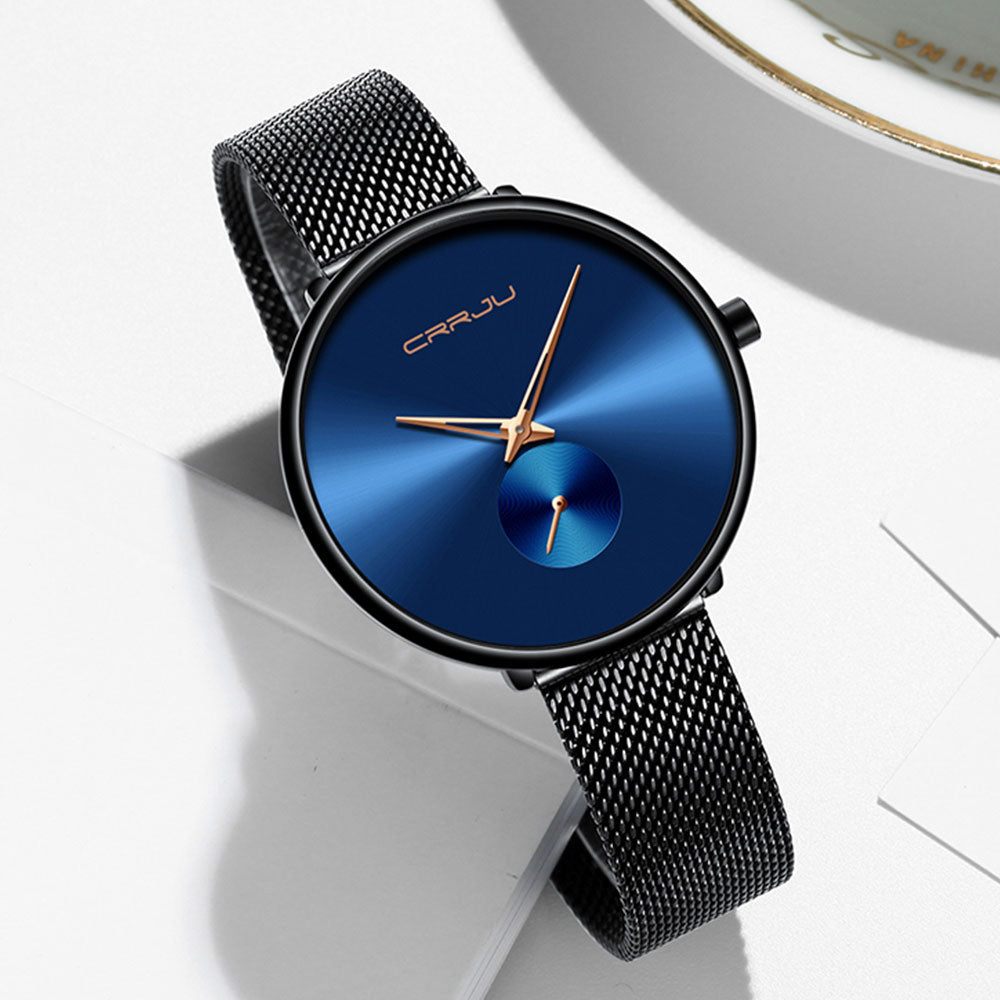 Luxurious minimalist women's casual daily dress watch with mesh strap and waterproof quartz movement by The Clothing Company Sydney.