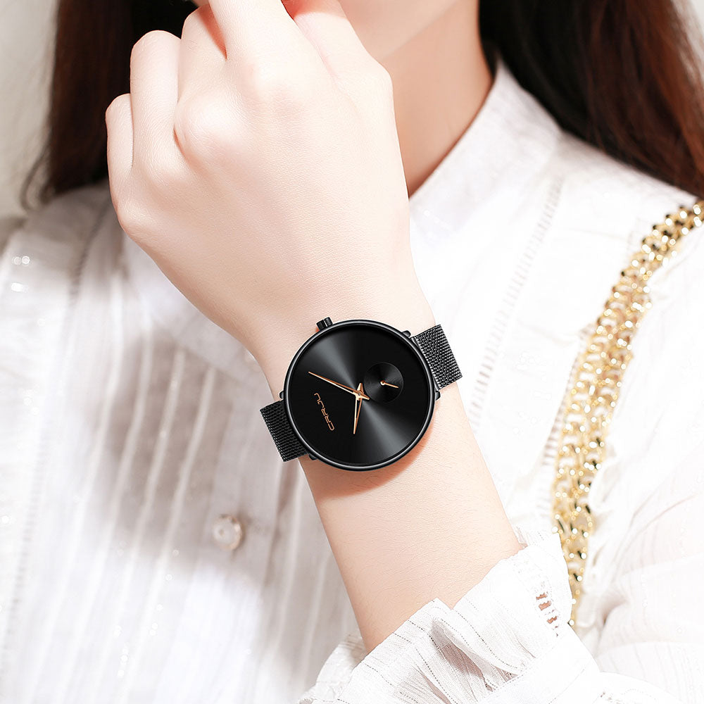Luxury casual ladies' watch by The Clothing Company Sydney featuring a minimalist mesh strap and waterproof quartz movement.