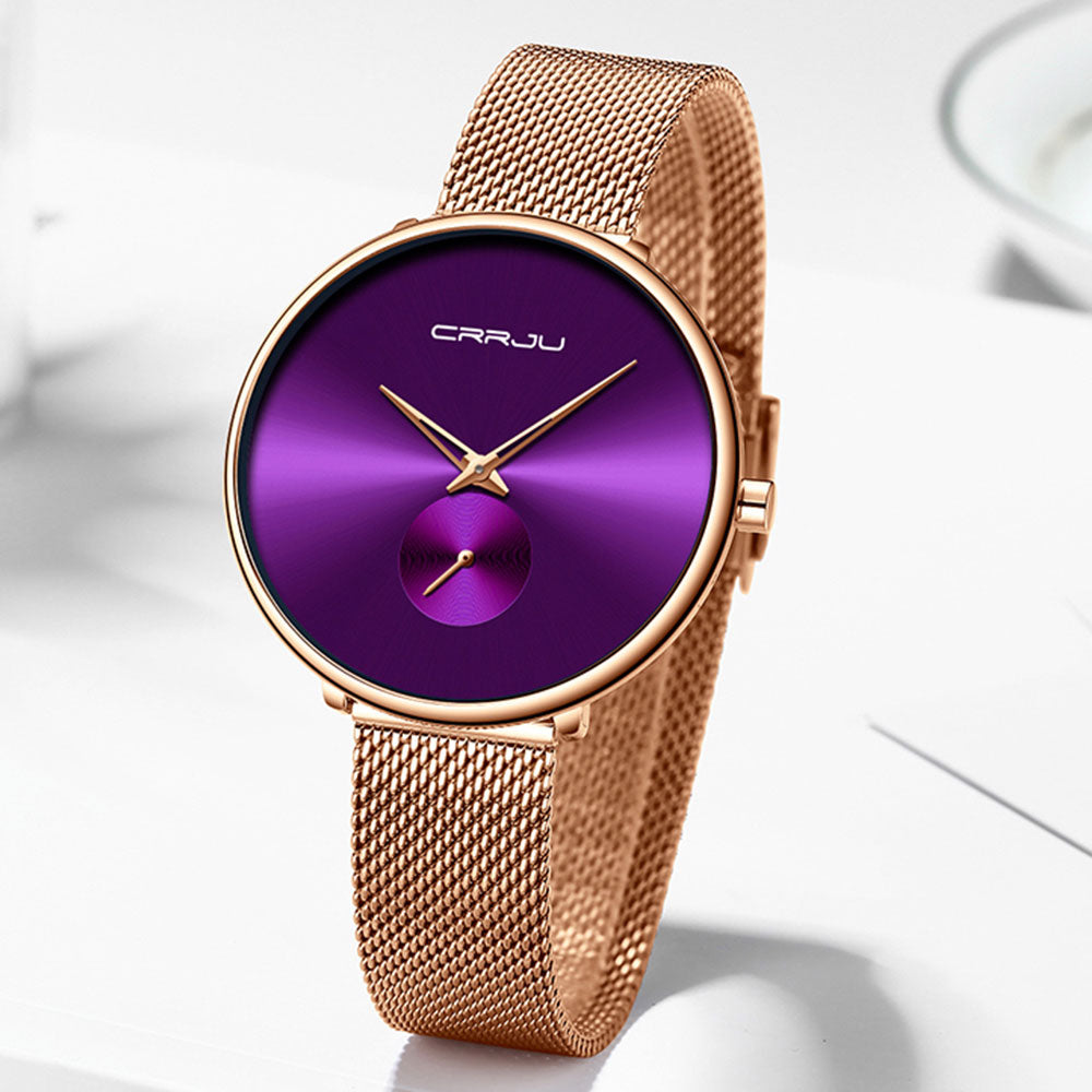 Minimalist waterproof quartz wristwatch for women with casual mesh strap by The Clothing Company Sydney.