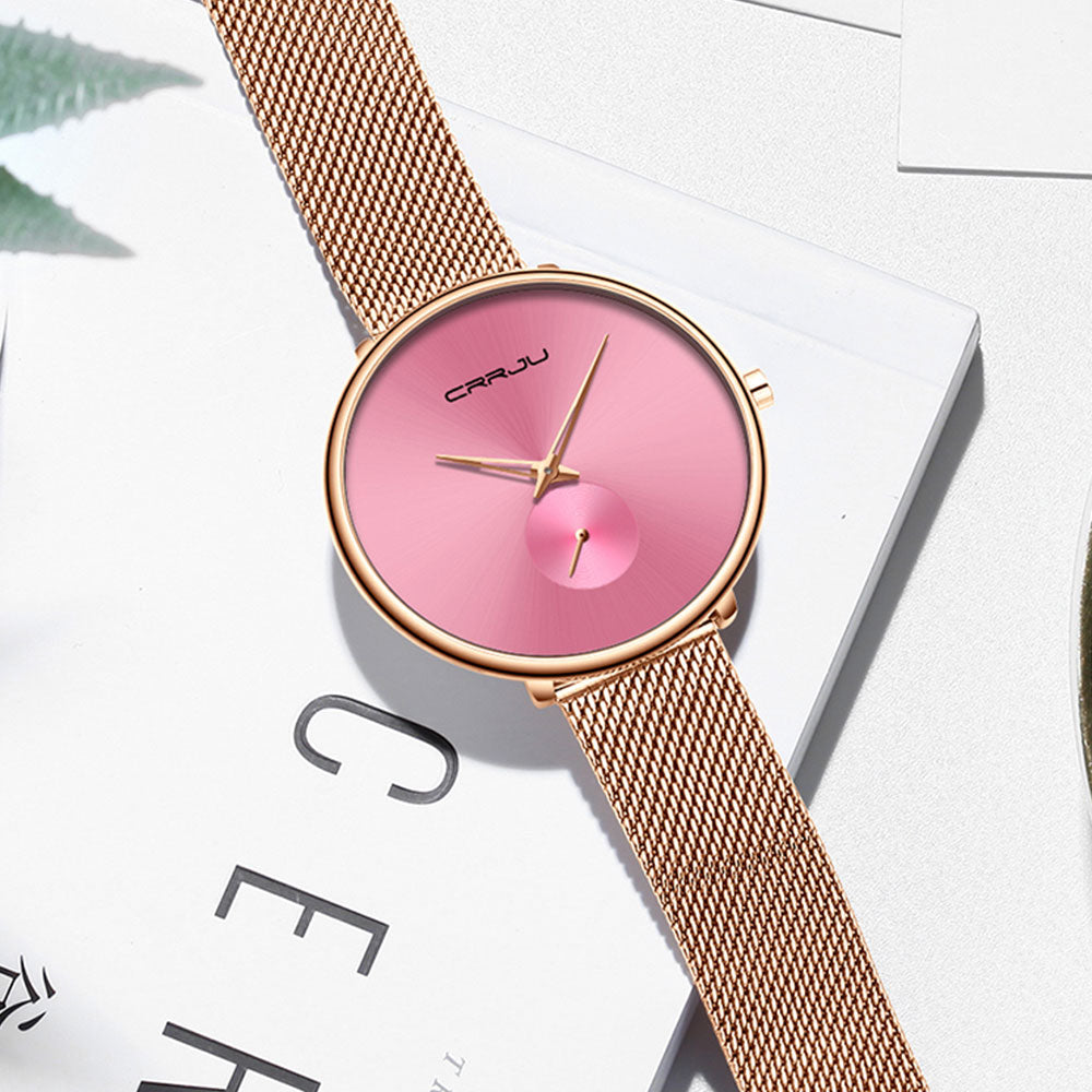 Minimalist waterproof quartz wristwatch for women with casual mesh strap, sleek design, from The Clothing Company Sydney.