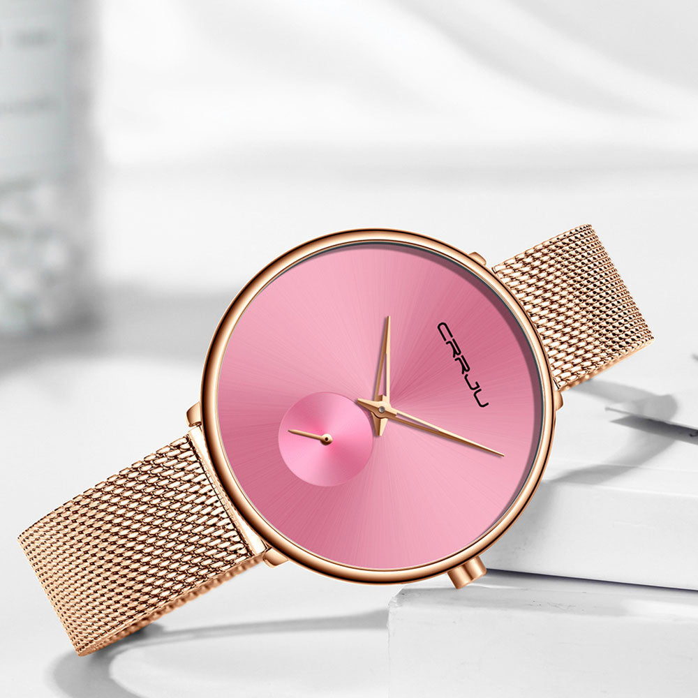 Minimalist waterproof quartz wristwatch for ladies by The Clothing Company Sydney, featuring a sleek casual design with a mesh strap.