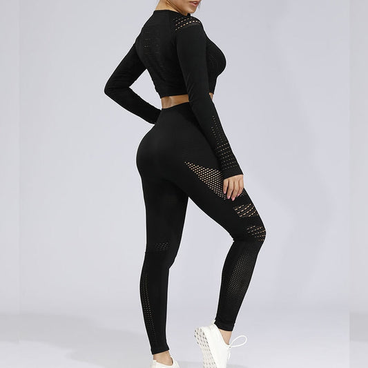 2 Piece Sports Yoga Gym Fitness Athletic Pants Sportswear Leggings Long Sleeve Seamless Sports Hollow Out Top Set The Clothing Company Sydney