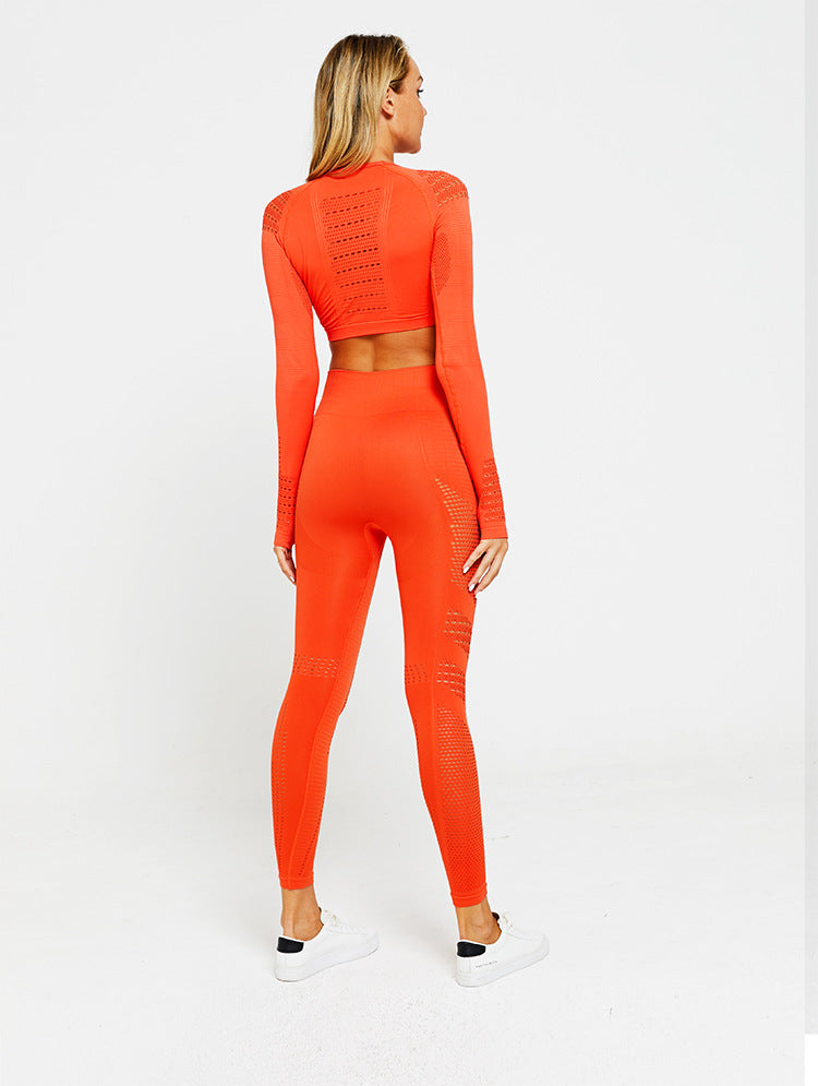 Two-piece fitness set with long sleeve seamless sports top and athletic yoga leggings from The Clothing Company Sydney.
