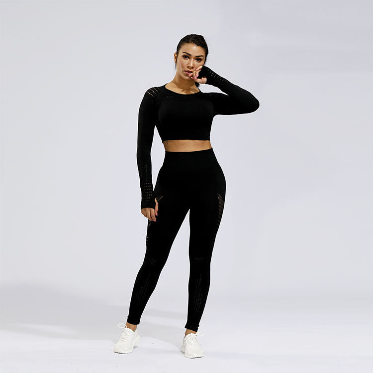 2 Piece Sports Yoga Gym Fitness Athletic Pants Sportswear Leggings Long Sleeve Seamless Sports Hollow Out Top Set The Clothing Company Sydney