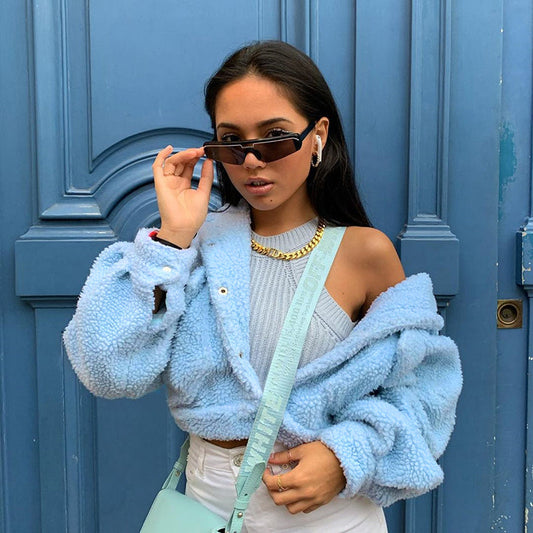 Autumn Winter Coat Women's Fleece Shaggy Warm Cropped Overcoat Single Breasted Outwear Jacket The Clothing Company Sydney