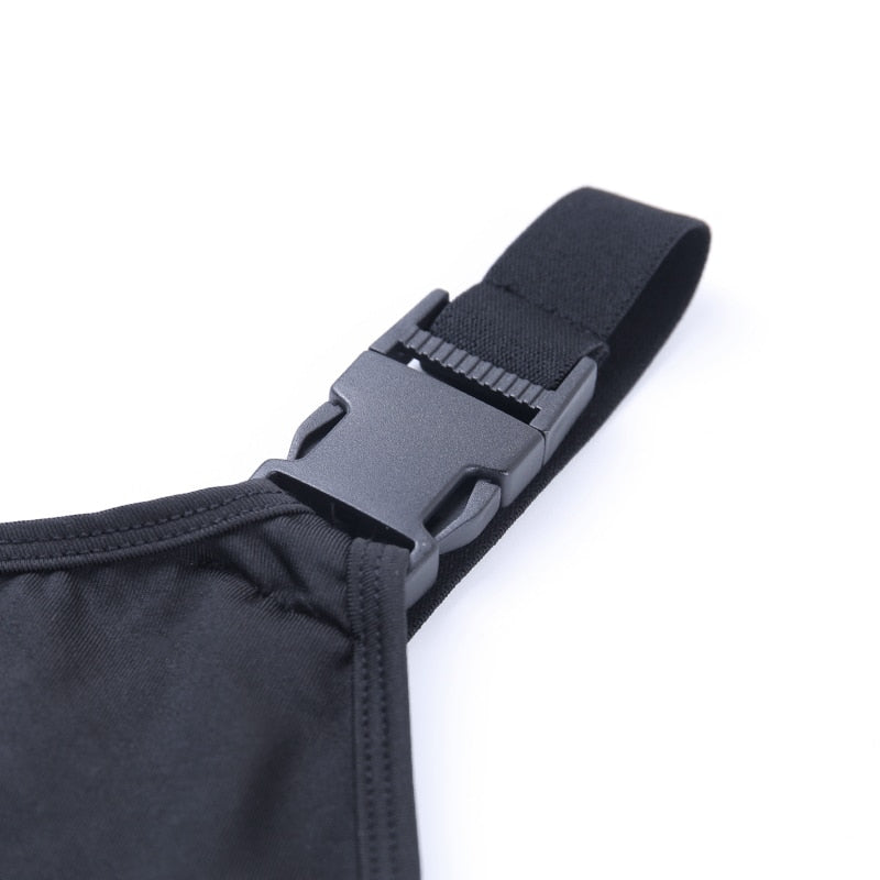 Black solid high street bodysuit with hollow out design, buckle details, sleeveless, backless, and suspender style from The Clothing Company Sydney