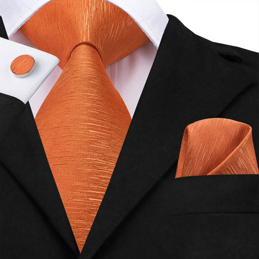 3 Piece Men's 8.5cm Tie Solid Orange Neck Ties Set Boutonniere Pocket Square Cufflink Gift Box for Wedding Party Suit Cravat The Clothing Company Sydney