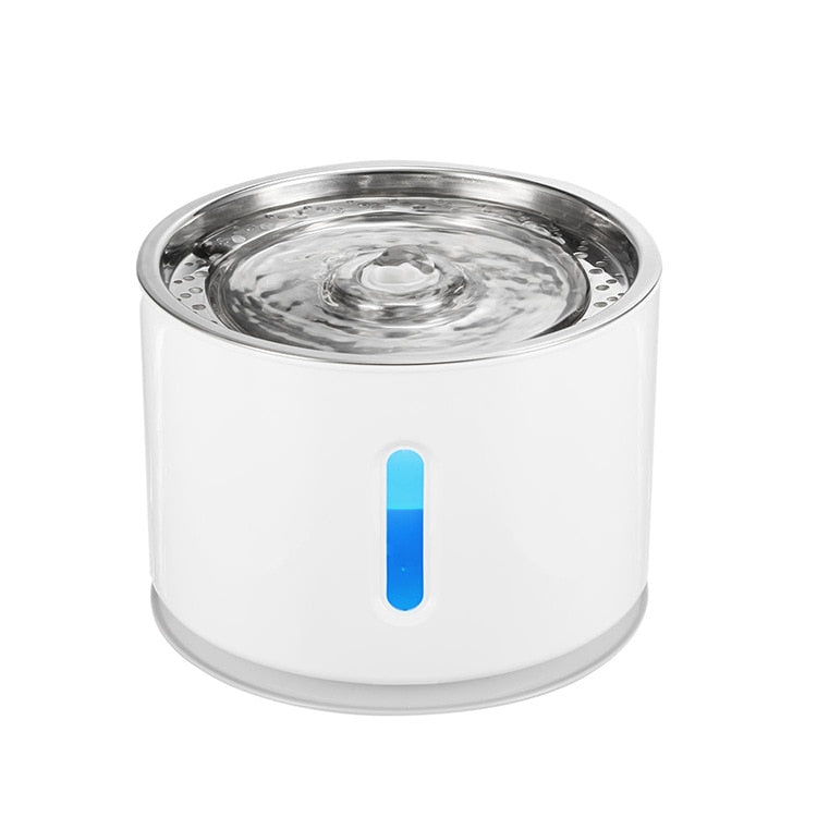 Automatic 2.4L pet water fountain by The Clothing Company Sydney, LED-lit electric USB pet drinker with quiet operation