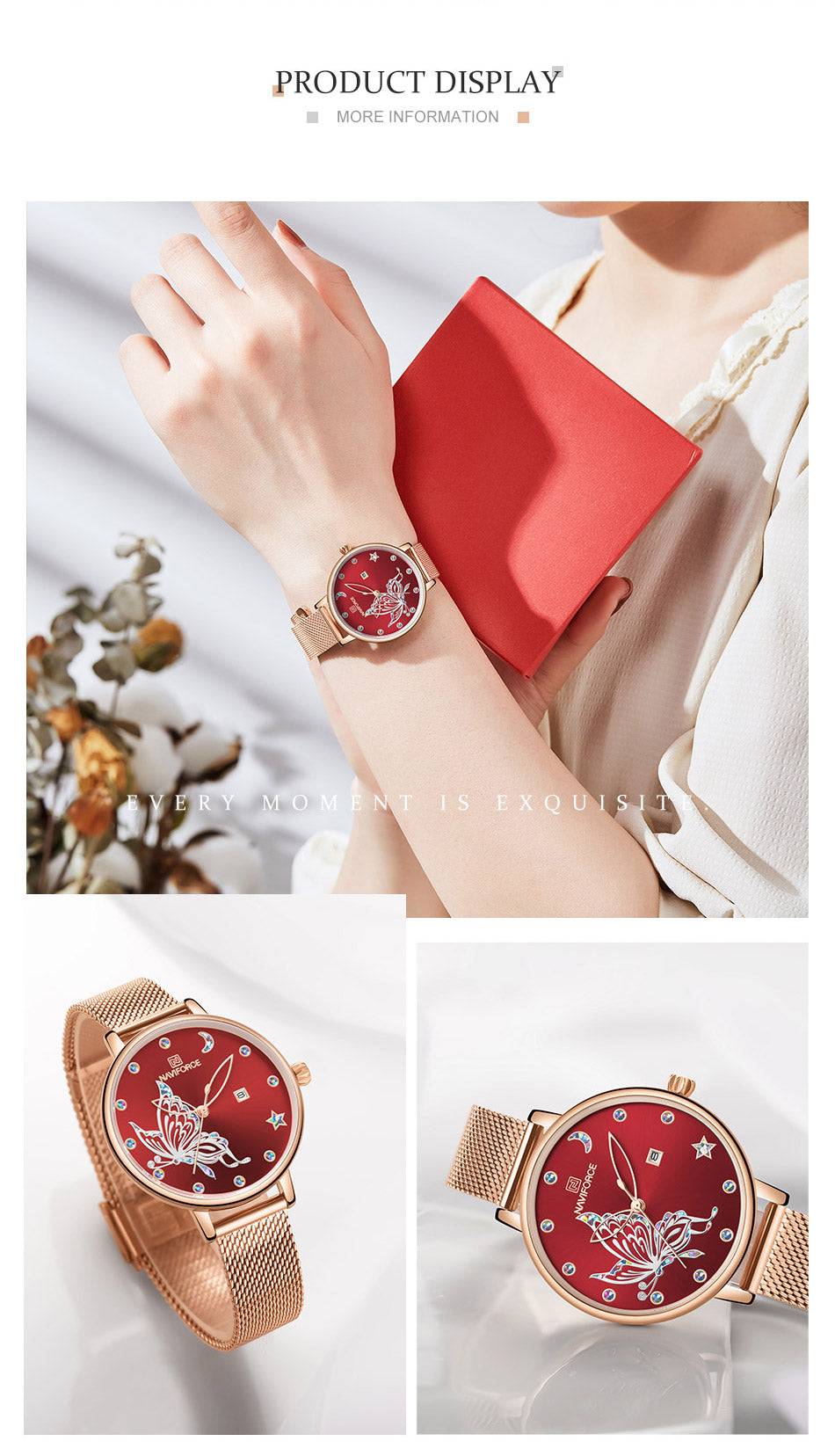 Luxury crystal ladies' watch by The Clothing Company Sydney with rose gold steel mesh bracelet and elegant design.
