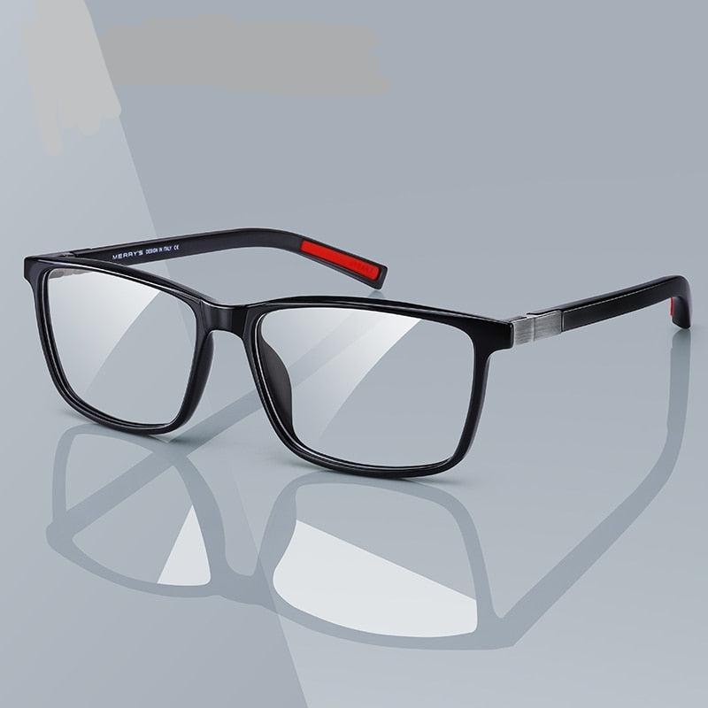 Luxury men's acetate prescription eyeglasses with spring hinges and silicone temple tips by The Clothing Company Sydney.