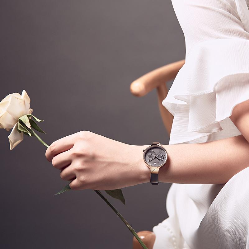 Luxury quartz wrist watch for ladies with leather strap, waterproof design, from The Clothing Company Sydney.